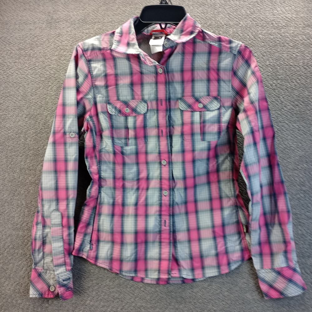 The North Face Womens Plaid Button Up Shirt XS Pink Blue Outdoor Hiking